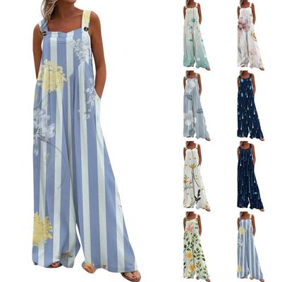 Damesoveralls met casual print, wijde pijpen, jumpsuits, slabbetjes, mouwloze bandjes met zakken, outfits