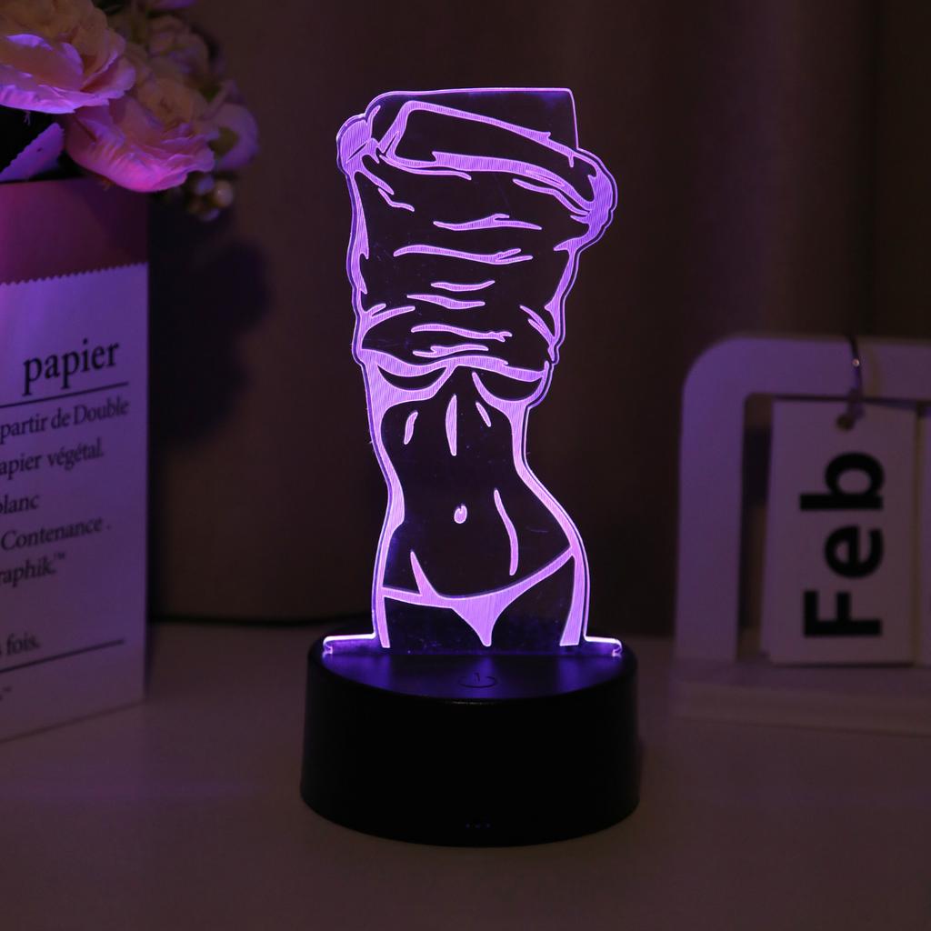 Modern 3D illusion night light, sexy women's design - touch sensitive, USB powered, suitable for bedroom atmosphere