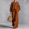 Women's Color Crewneck Long Sleeve Loose Fit Sleeve Two-Piece Set