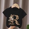 Mouse Leopard Letter A B C Name Print Unisex Women Tops Kids Tshirt Clothes Black Short Sleeve Black T Shirt