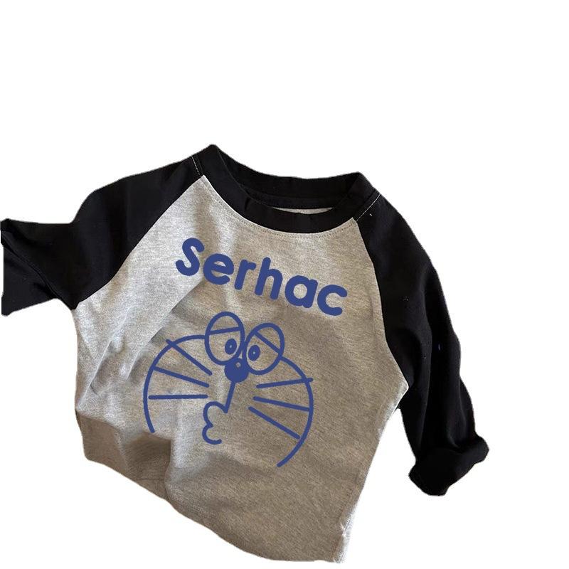 Pure Cotton Children's T-shirt Long-sleeved Tops for Boys and Girls Raglan Jingle Cat Bottoming Shirt for Children In Autumn