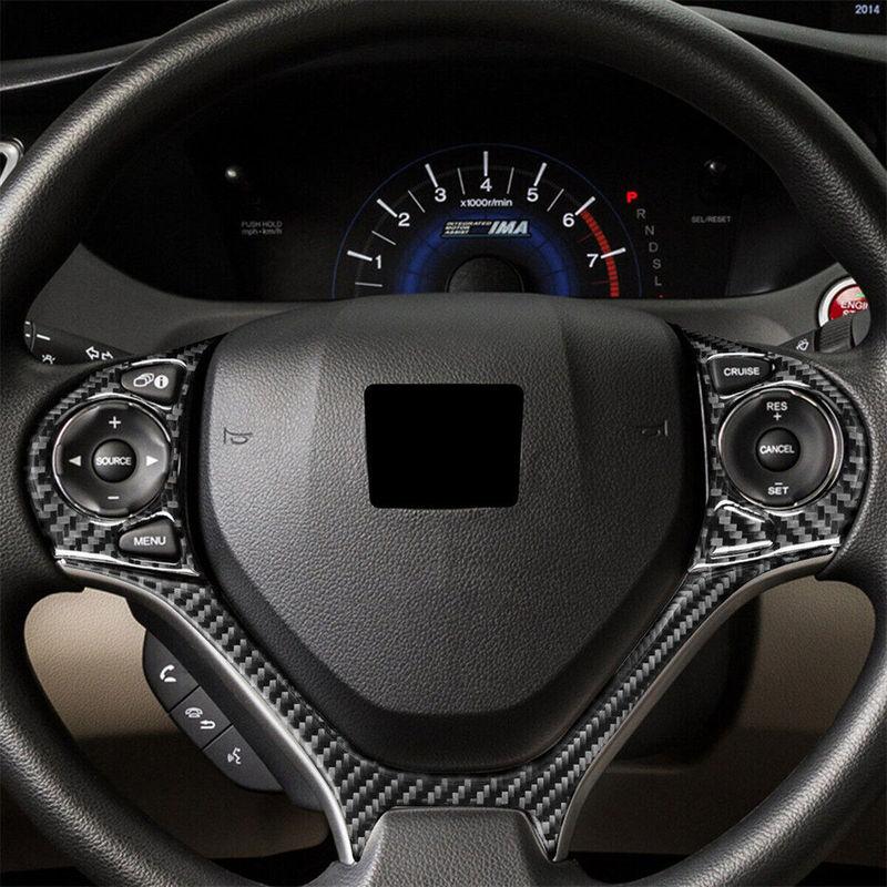 For Honda Civic 9th 2012 2013 2014 2015 3PCS Real Carbon Fiber Steering Wheel Trim Cover Car Styling Sticker Accessories Auto