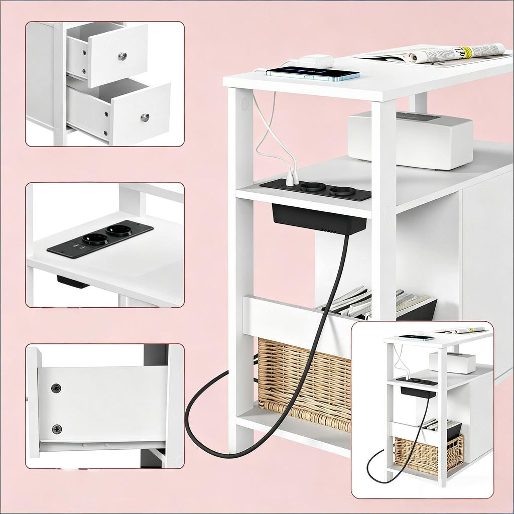 Narrow Sofa Table, Side Table with Socket, Side Table (1 Pcs Side Table)