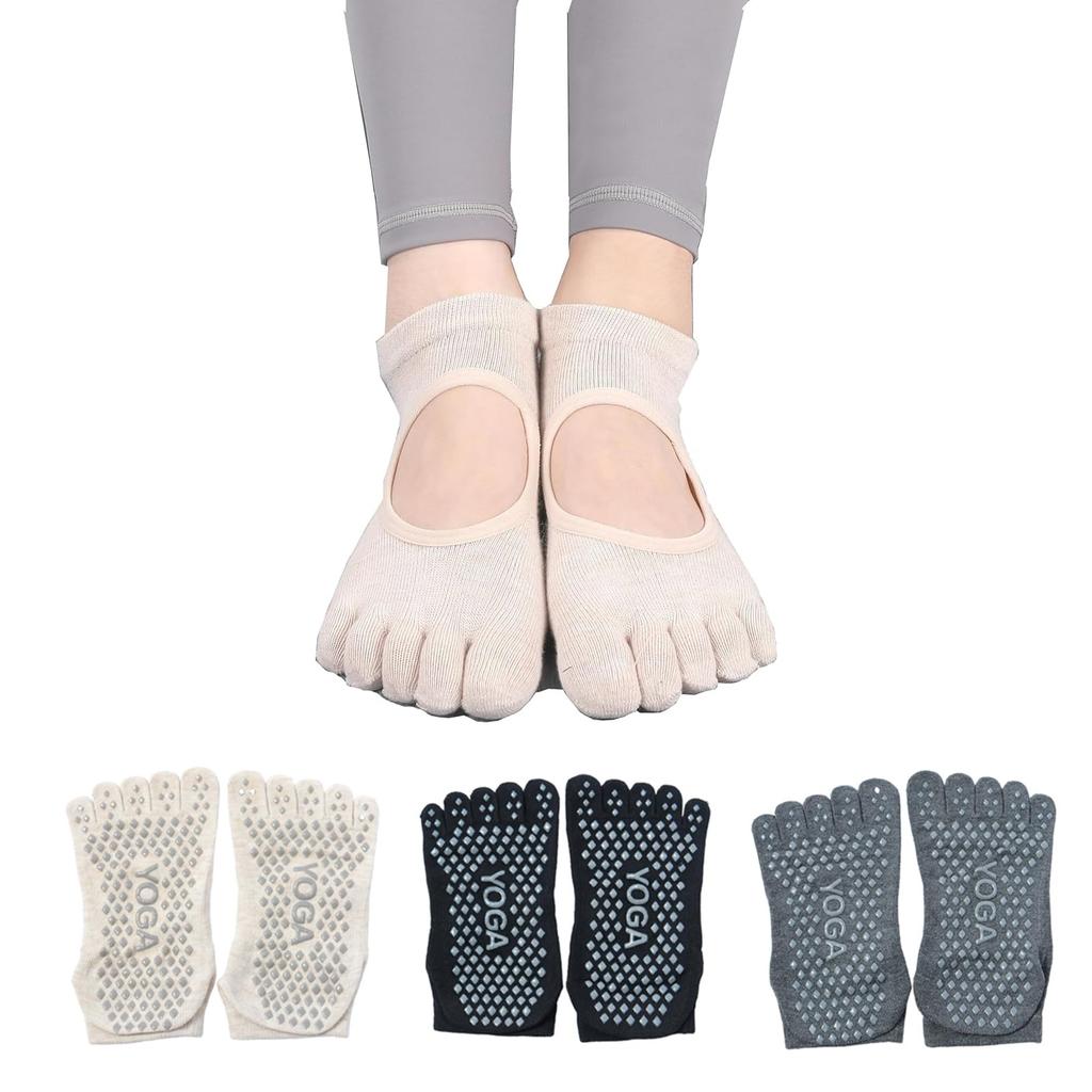 LOVHU JIMA Yoga Pilates Set Women's Five-Toe Socks, Non-Slip, Socks, 3-Pair