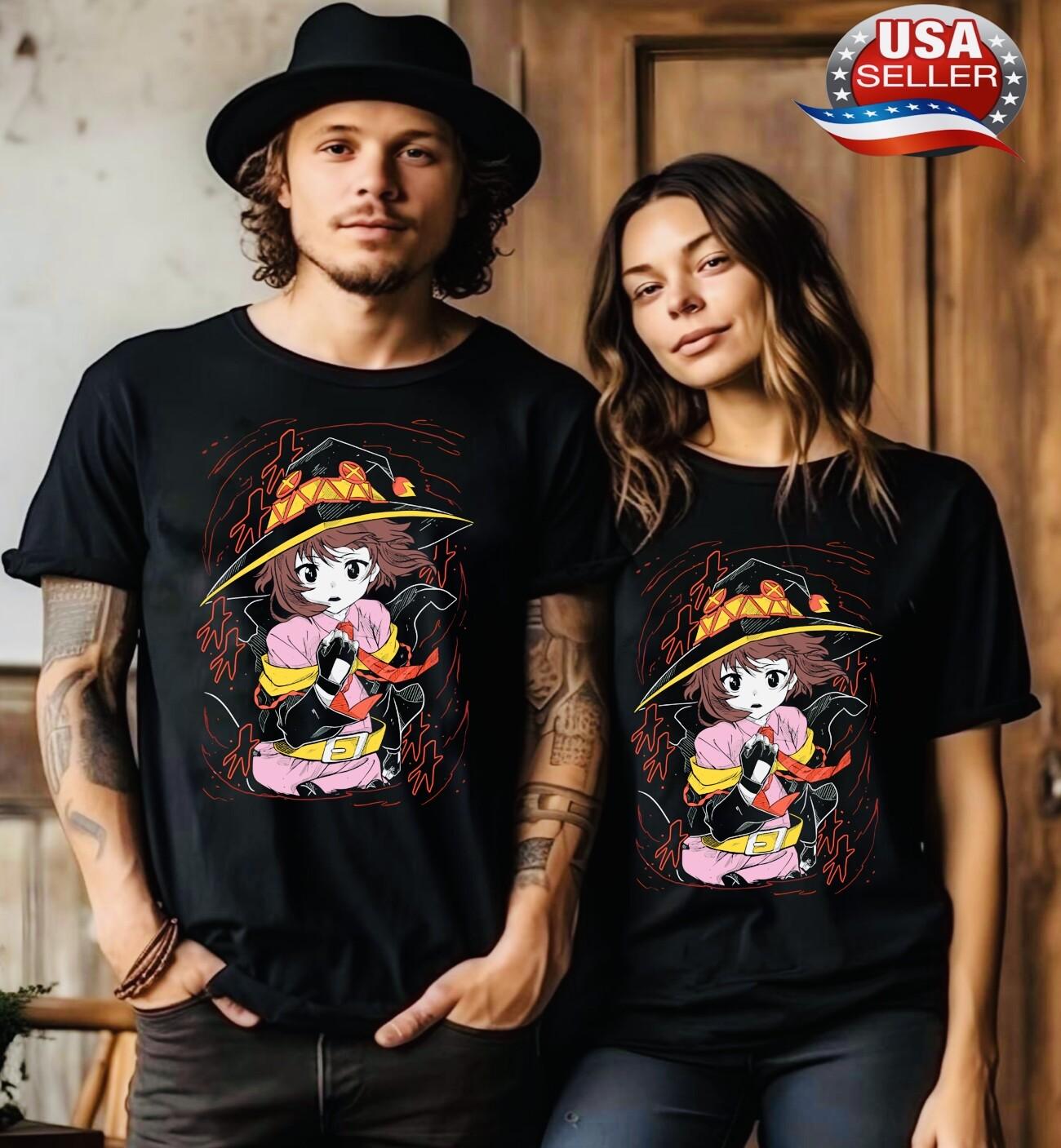 Konosuba Megumin T-Shirt Mens Womens Tees Top Waifu Kawaii Anime Japanese Unisex Black Short sleeve 2XL