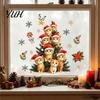 Glass Door Decorations Christmas Static Window Clings, Orange Cat Tree Stickers, Santa Hat Kitten Stickers Xmas Decals, Reusable Festive Holiday Decor
