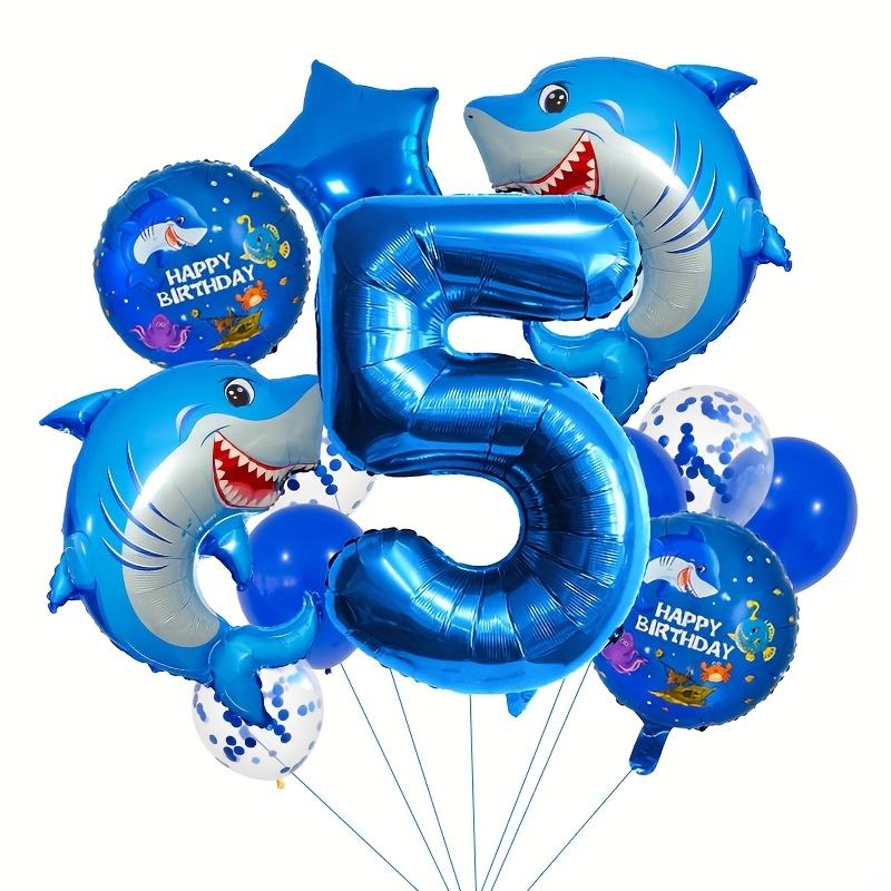 14Pcs Sea Animal Shark Birthday Party Balloon Decoration Blue Number Baby Shower Balloons Shark Cartoon Aluminum Foil Balloon