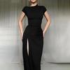 Knitted Crew Neck Sexy Split Slim Dress Women's 2026 Summer New Fashion Black Long Dress