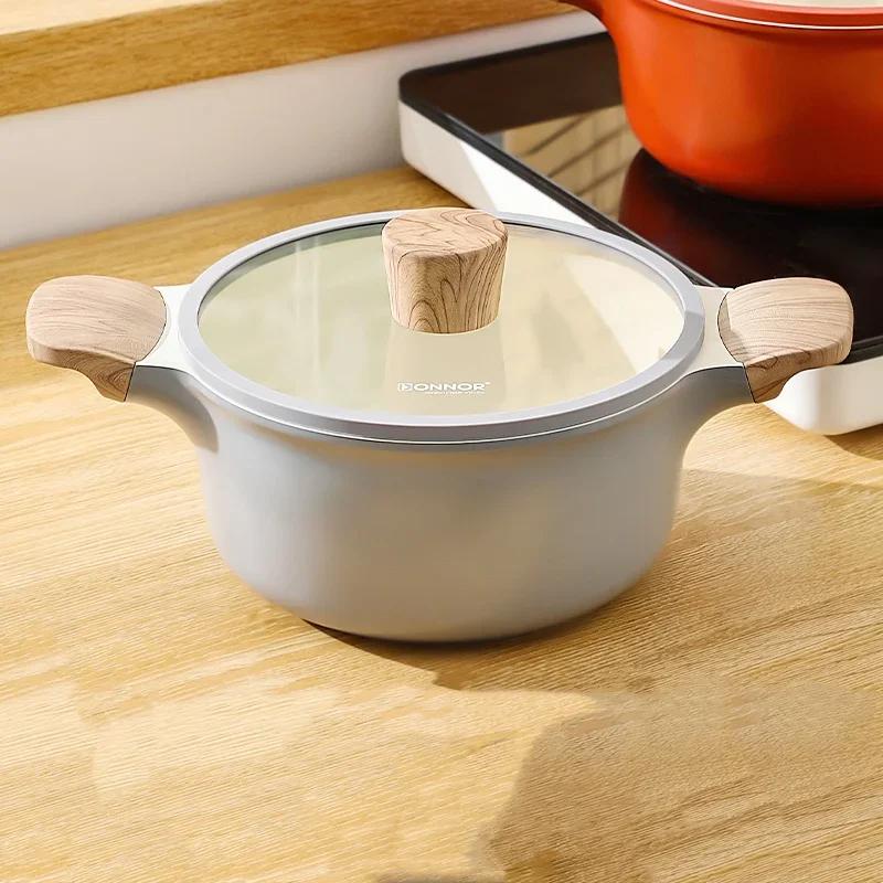 

DONNOR Сковорода с антипригарным покрытием Утолщенная кастрюля с двумя ручками Большая вместимость Бытовая кастрюля для приготовления пищи Кастрюля для тушения кухонная Универсальная кастрюля для супа