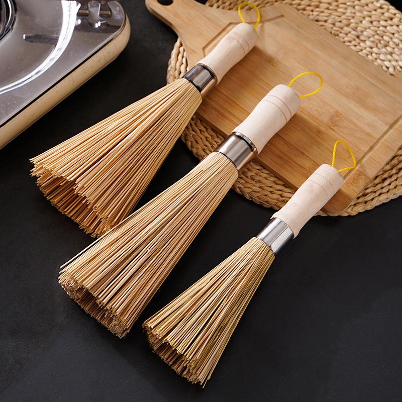 Bamboo Long Handle Pot Brush - Non-Stick Oil Stain Remover for Kitchen Cleaning