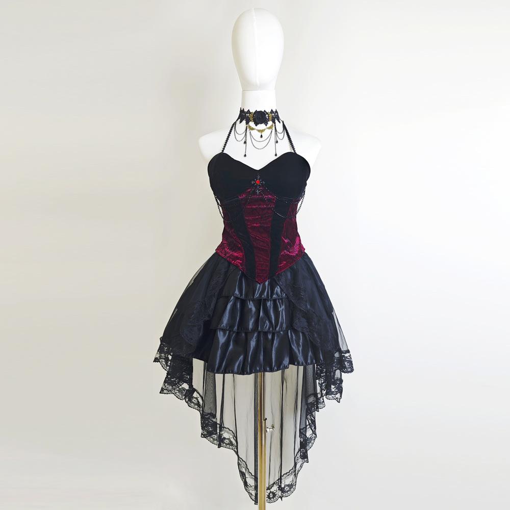 Halloween Duchess cos suit dark goth suspender skirt Lolita trailing skirt