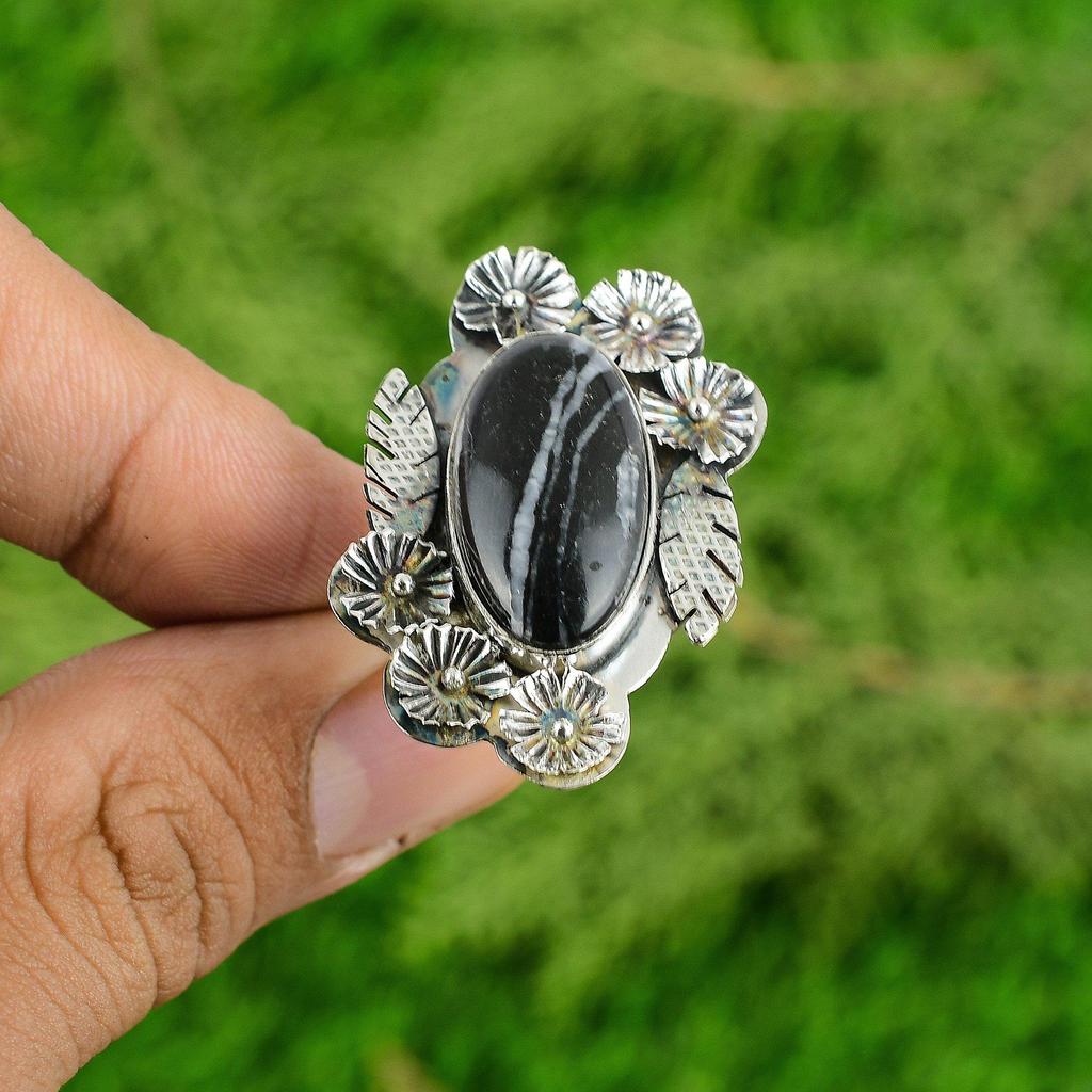 Gift For Her 925 Silver Natural Chrysanthemum Promise Flower Adjustable Ring