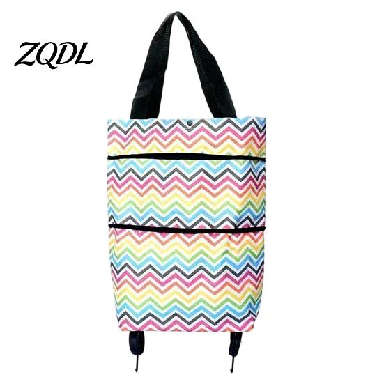 Commuter Shopping Cart for Students Foldable Bag with Wheels, Heavy-Duty Waterproof Oxford Cloth Grocery Cart, Compact Stroller City Living