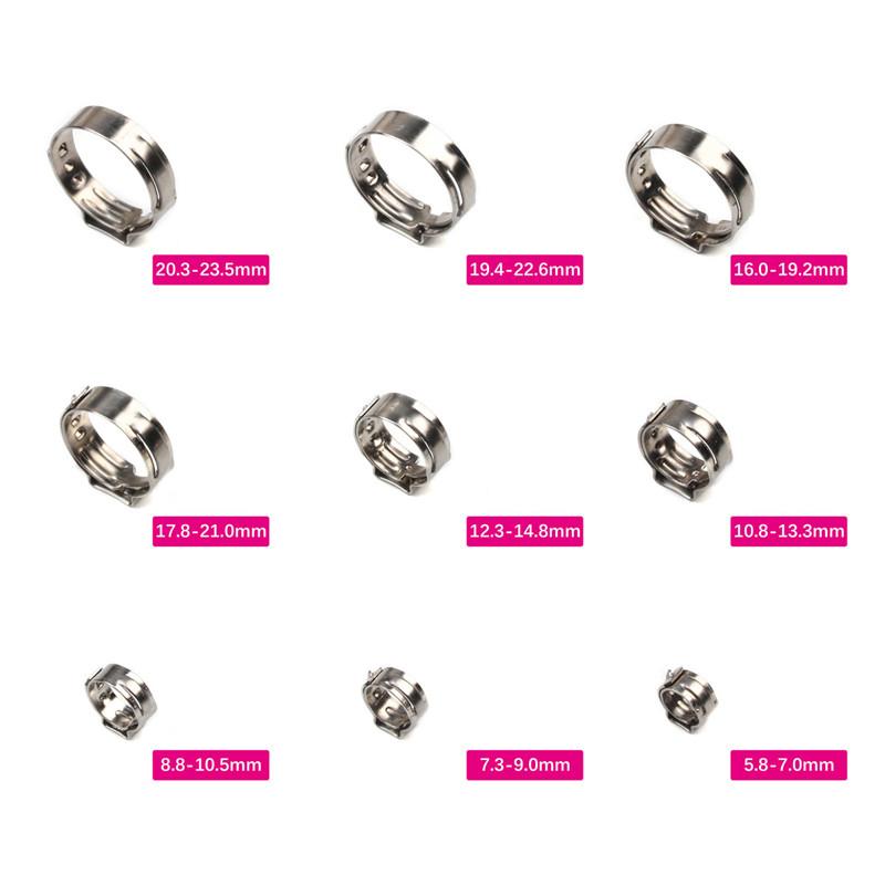 25pcs Hose Clamps Single Ear Stepless 5.8-23.5mm 304 Stainless Steel Hose Clamps Cinch Clamp Rings for Sealing Kinds of Hose