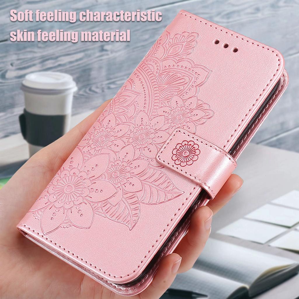 Phone Wallet Case With Card Slot Stand PU Lther Flower EmNaBossed  ive   Cover for   13