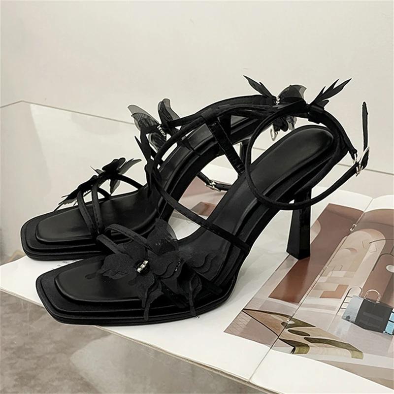 Summer Square Toe Thin High Heels Women Sandals Sexy Butterfly-knot Narrow Band Shoes Pole Dancing Sandalias Dress Pumps Women