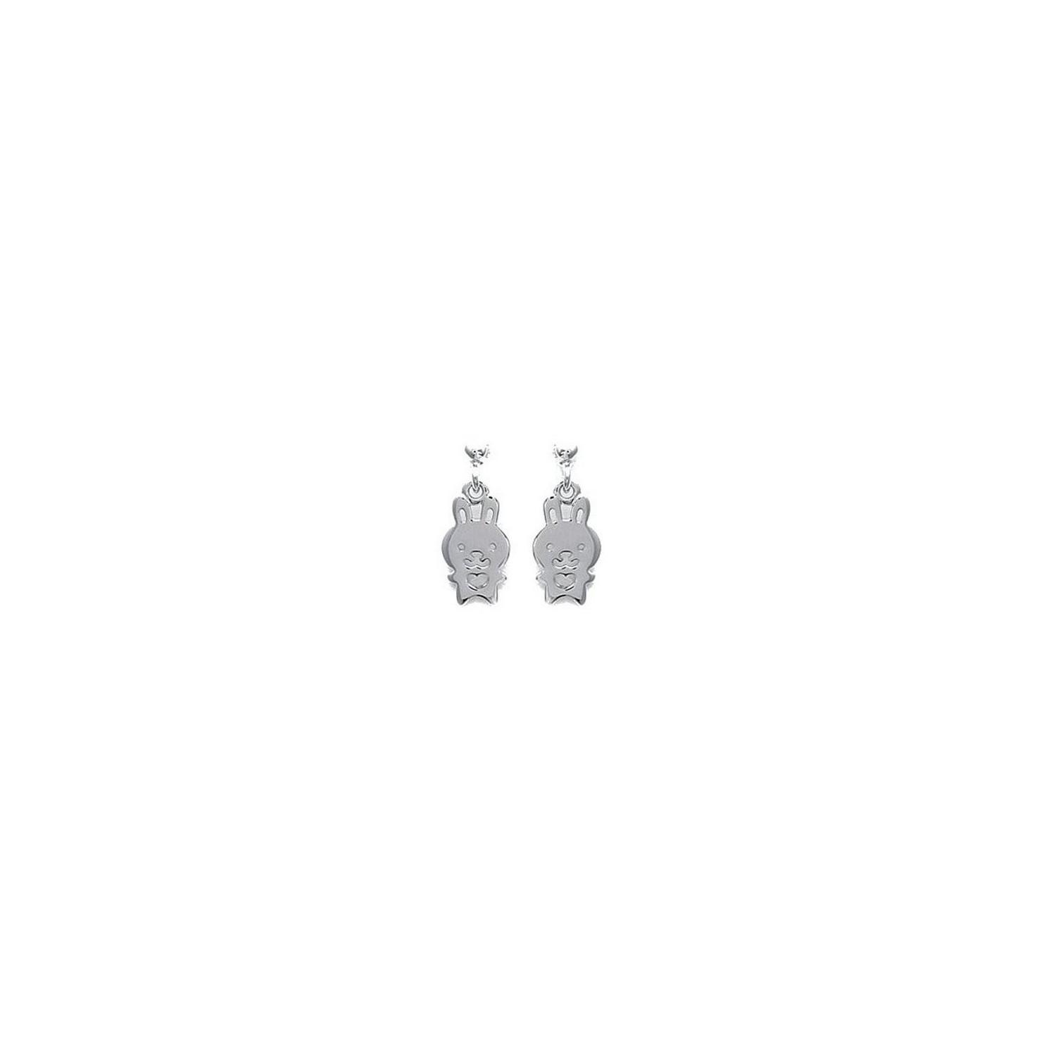 Boucles d'oreilles lapin magique et son coeur en argent 925°/00