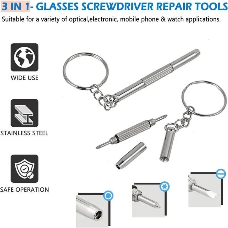 Steel Glasses Screwdriver Eyeglass Screwdriver Watch Repair Kit with Keychain Portable Hand Tools Precision Screwdriver Tools