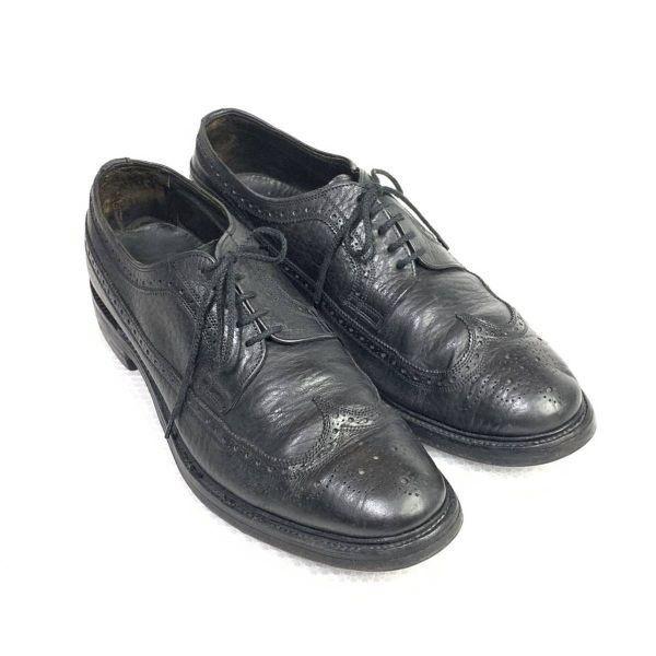 Vintage 70s-80s Unknown Brand Long Wingtip Leather Shoes Black 11 29.0(USED)