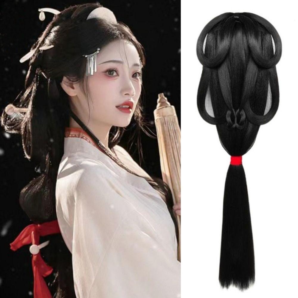 Traditional Chinese Ancient Wig Long Straight Hanfu Wig Headband Warring States Robe