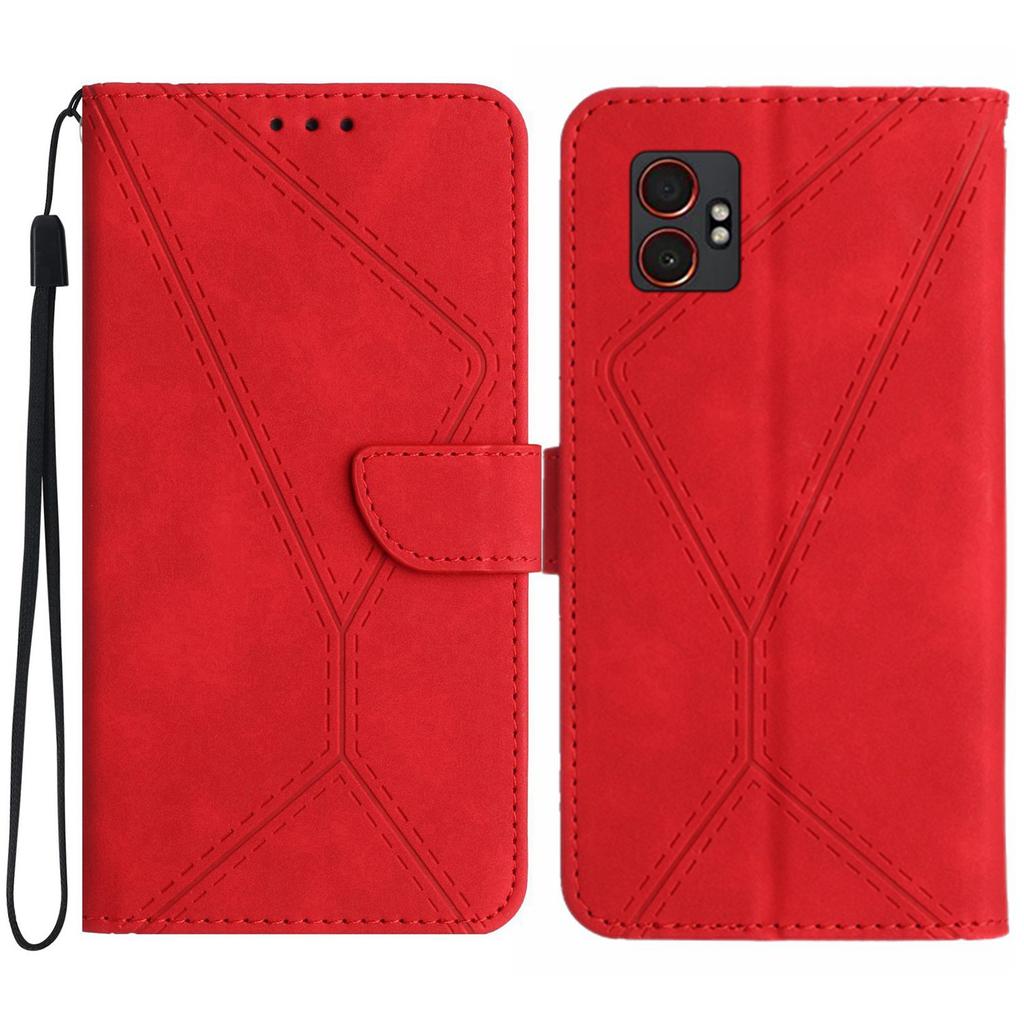 For Samsung Galaxy XCover7 Pro Case Skin Touch Lines Imprinted PU Leather Flip Phone Cover