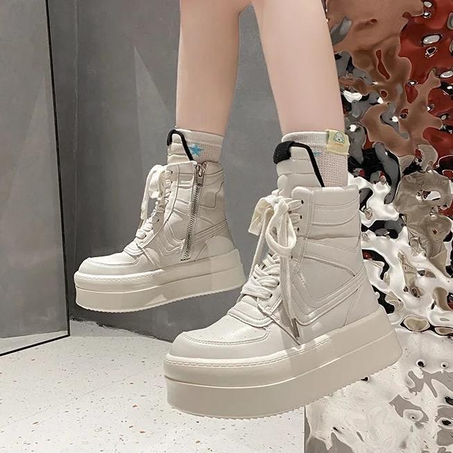 Fashion Women Chunky Platform Shoes Woman Ankle Boots,High-top Sneakers Riding Casual Flats Retro Designer Sneakers Street Club Footwear