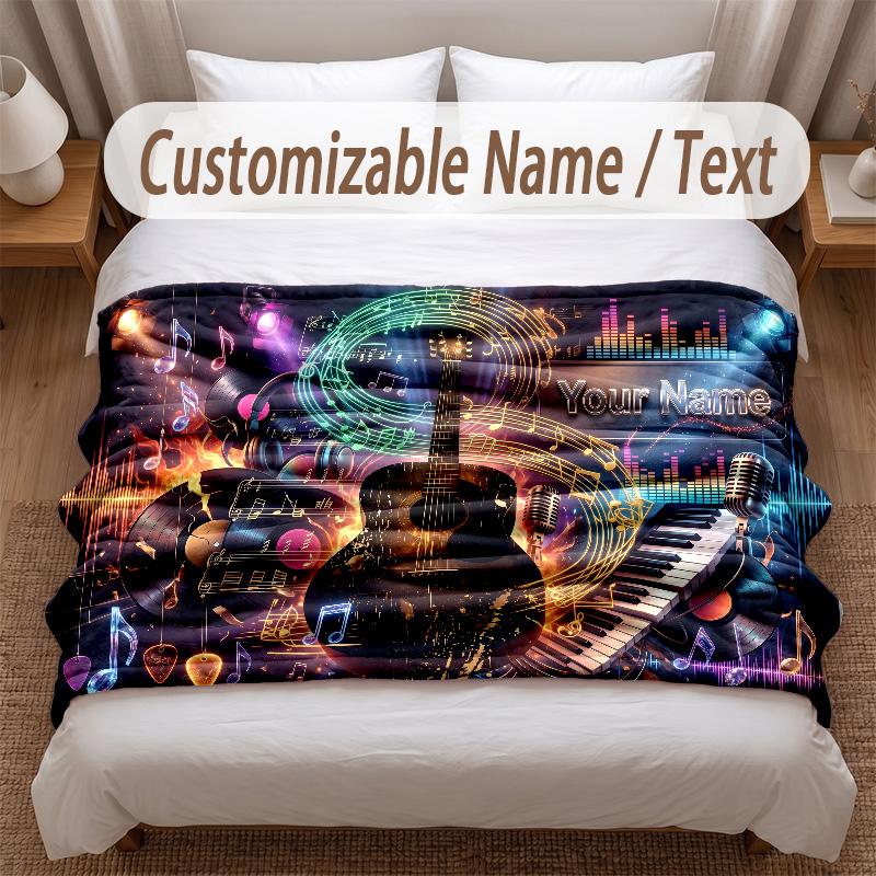 Music General Theme Soft Blanket Personalized Custom Name Text Print Warm Blanket Home Sofa Bedroom Decor