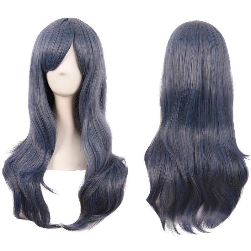 Long Curly Cosplay Wig for Women - 70cm, Gold/Pink/Blue, Realistic Full Wig with Headband