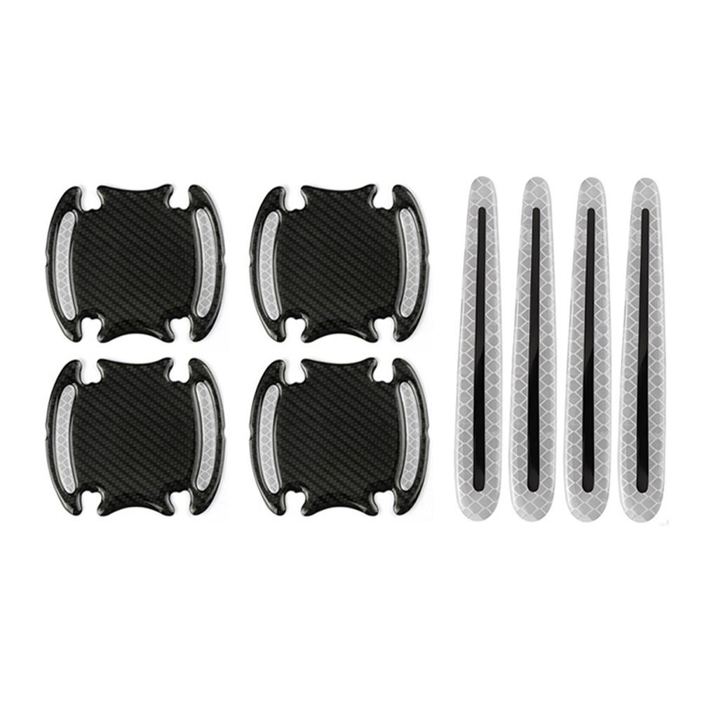 3D Carbon Fiber Car Door Handle Stickers Scratch-Resistant Stickers Car Safety Reflective Strip Auto Stickers