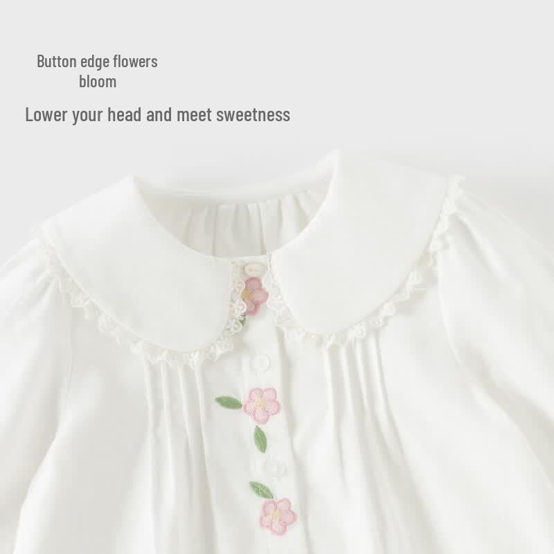 DAVE&BELLA Girls' White Long Sleeve Cotton Shirt