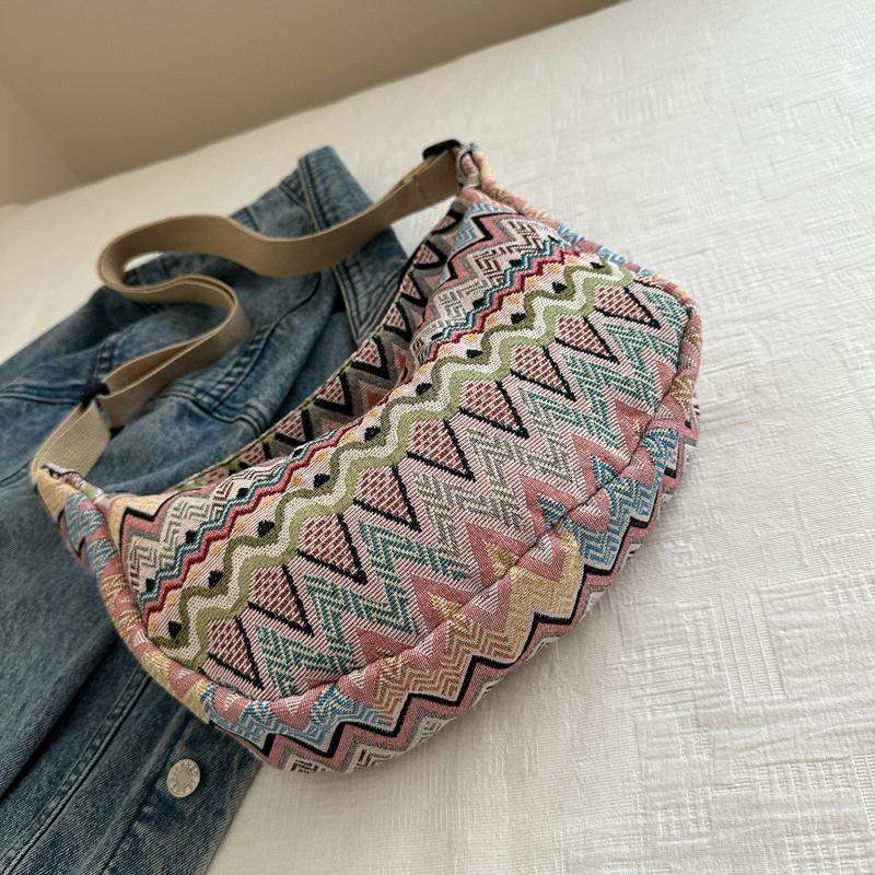 Vibrant Handwoven Style Boho Shoulder Bag Colorful Pattern Purse Spacious Chic Dumpling Crossbody Bags for Women Daily Festival