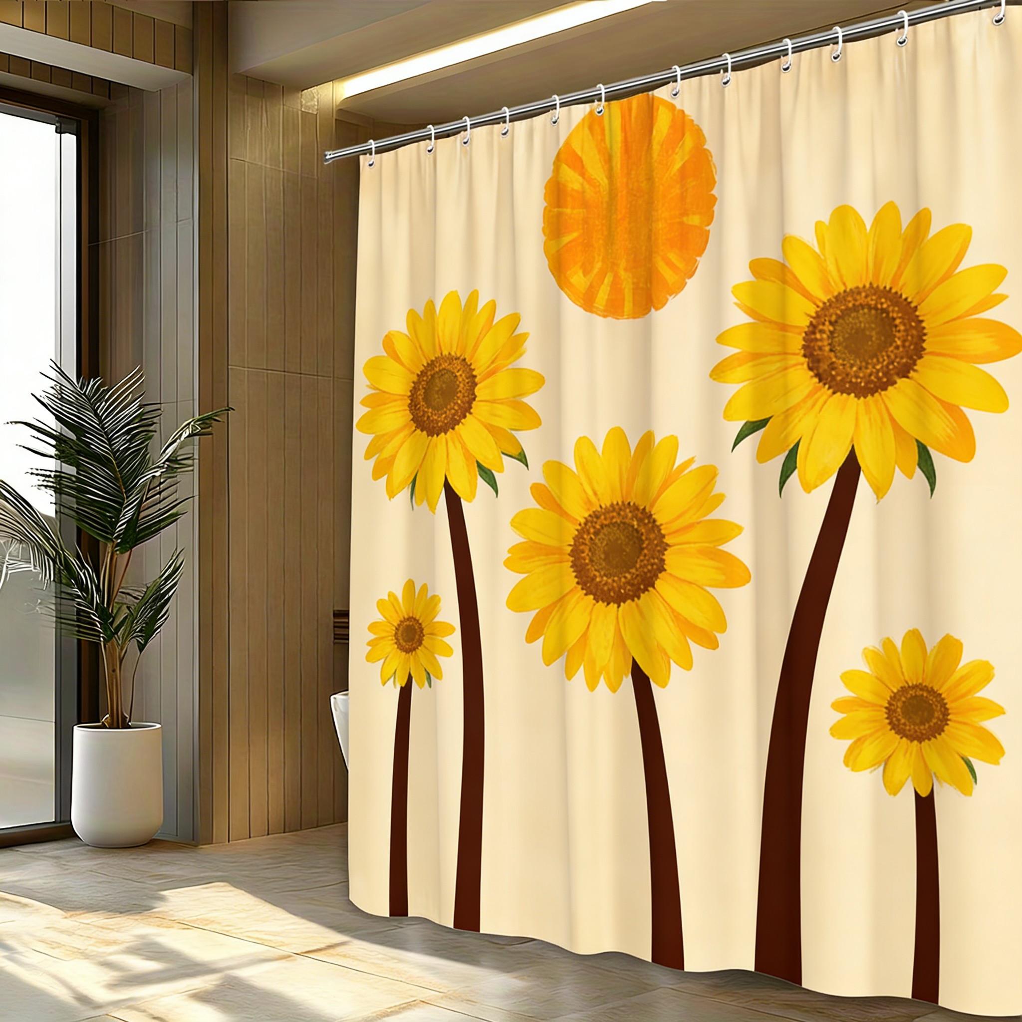 

Tropical Sunset Palm Trees & Pink Plumeria Flowers Waterproof Shower Curtain For Bathroom Decor W60H190(CM)-1 Pcs