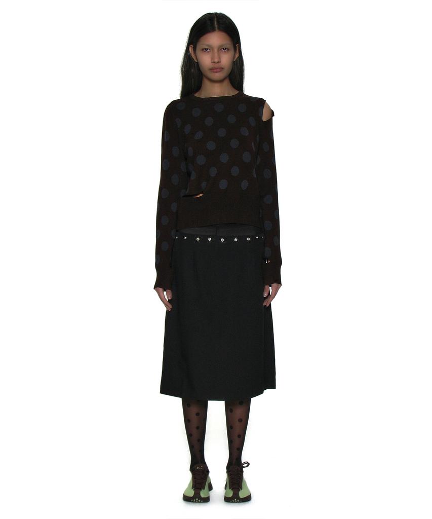 PARTIMENTO WOMEN Cutout Polka Dot Jacquard Knit Crewneck_Brown