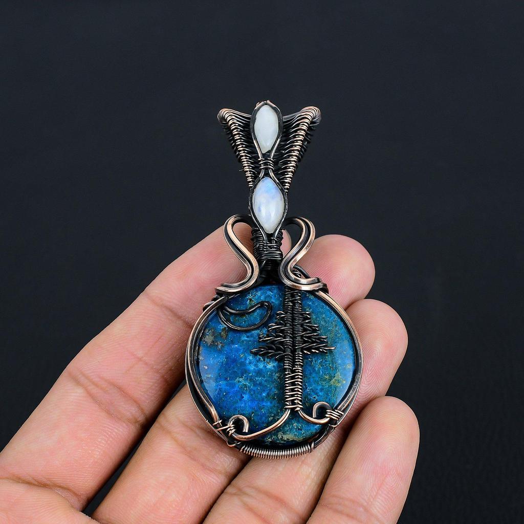 Neon Blue Apatite Gemstone Pendant 999 Copper Wire Wrapped Jewelry, Handmade Antique Pendant Jewelry, Gift For Mother