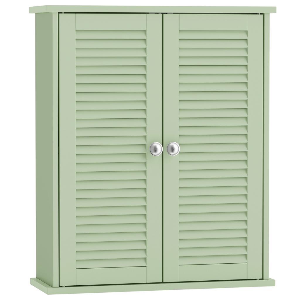 Bathroom Wall Cabinet, Hanging Storage Unit, 2 Louvered Doors, Adjustable Shelf, Green
