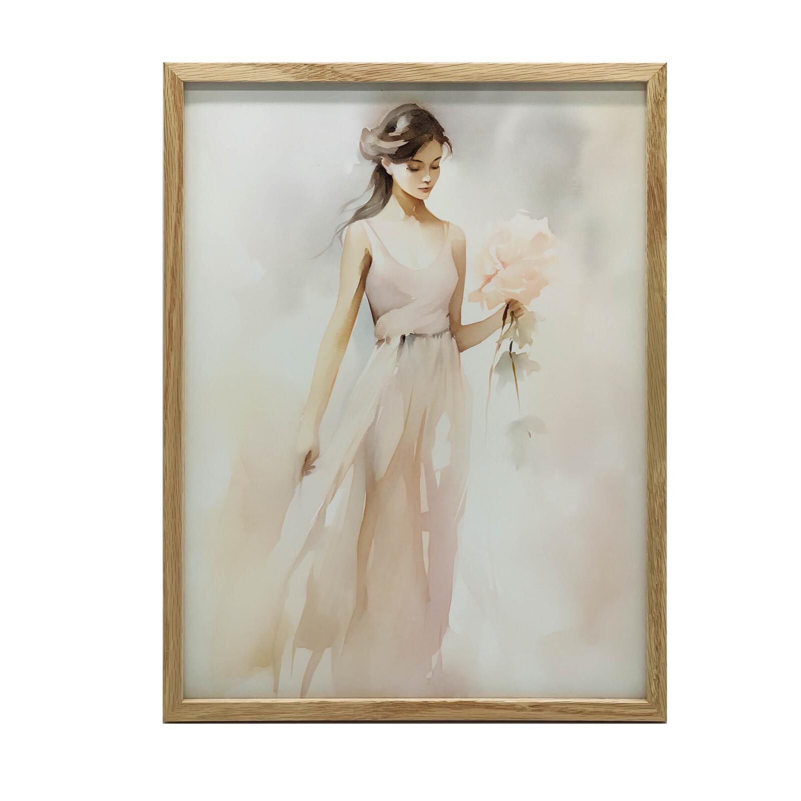 Bella Donna Con Fiori Bella Donna Con Fiori, 30X40 Cm, Senza Cornice, Tela Premium Su Telaio 36