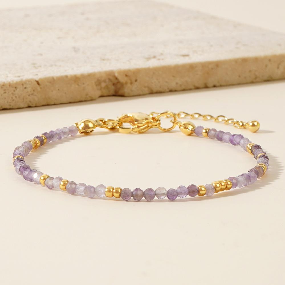 1pc 3mm Bohemian Natural Stone Amethyst Pink Crystal Faceted Beads Brass Beads Bracelet for Women Jewelry