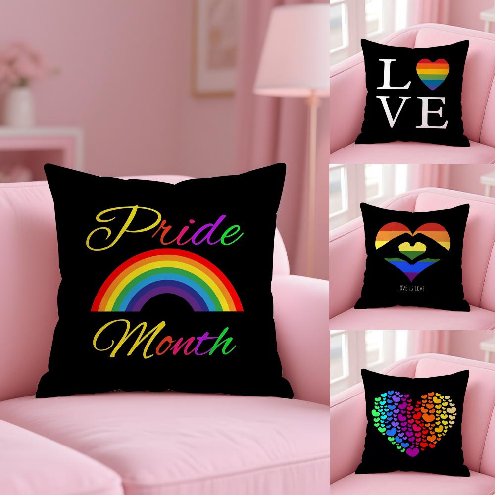 Pride Month Rainbow Cushion Cover Plush Fabric Soft Double-Sided Printed Sofa Warm Winter Home Gift Pillow Case
