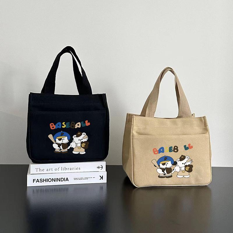 Cartoon Printed Canvas Versatile Handbag Commuting Office Worker Lunch Bento Tote Bag