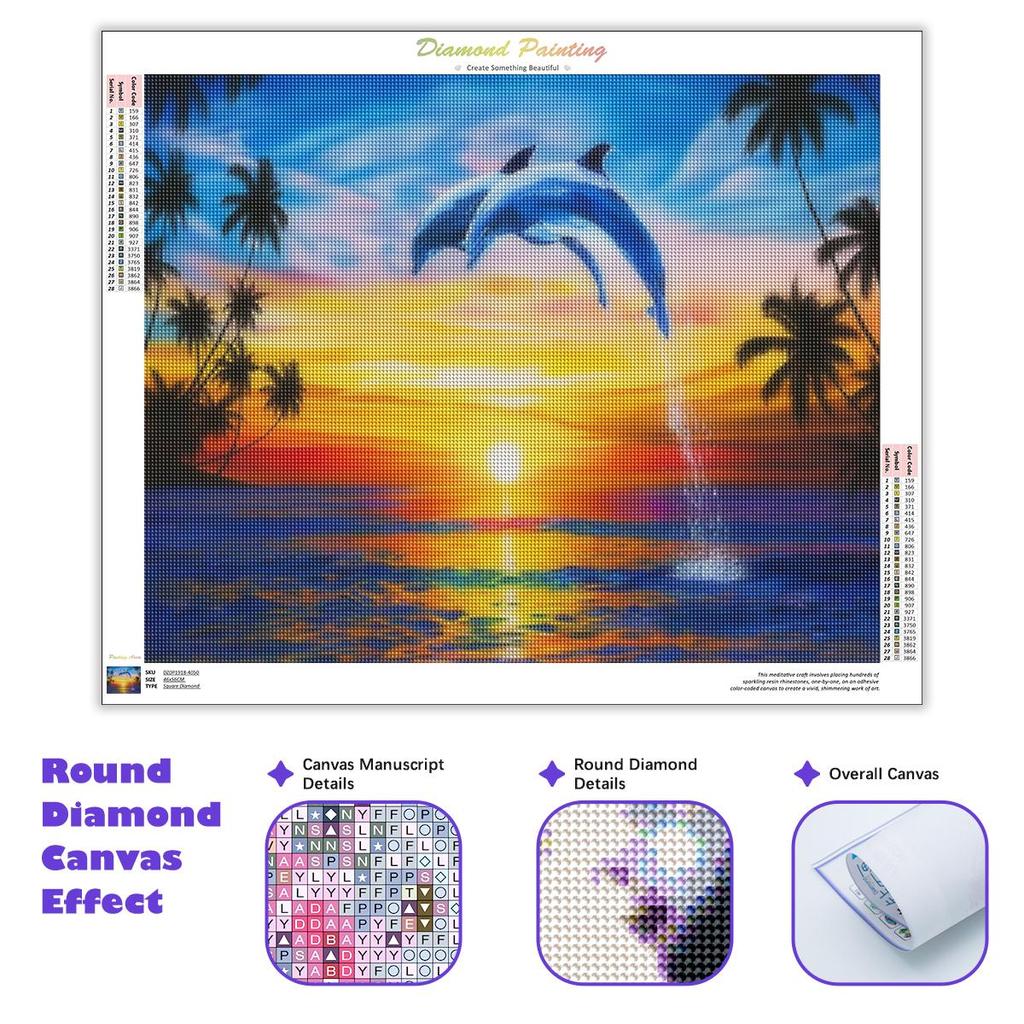 5D Diamond Painting Animal Dolphin Rhinestones Diamond Embroidery Cross Stitch Sunset Mosaic Sale Handmade Gift 30x40cm/12x16inch