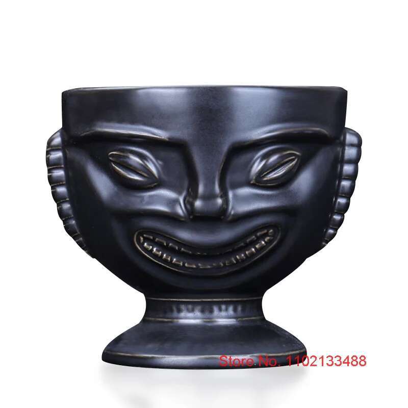 Schwarze Totem-Tasse Tiki-Cocktailglas Retro Amerikanisches Hawaii Restaurant Bar Keramik Trinkbecher Persönlichkeit Keramik Weinbecher