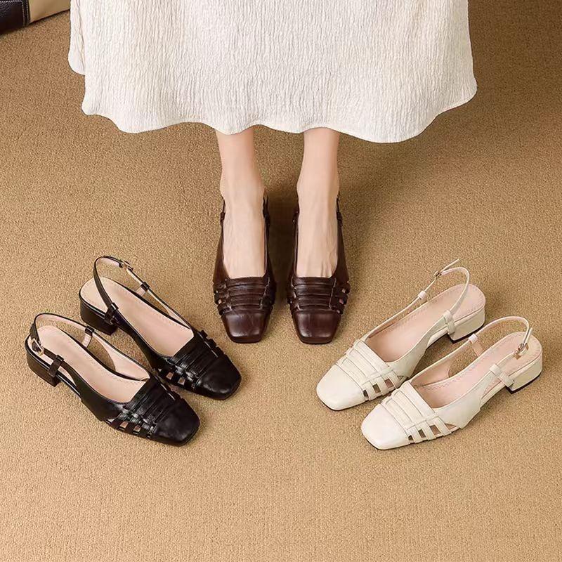 Fashion Summer Women Sandals Luxury Leather Strap Woven Roman Sandals Fashion Ankle Buckle Wide Heels Women Shoes Sandalias De Mujer