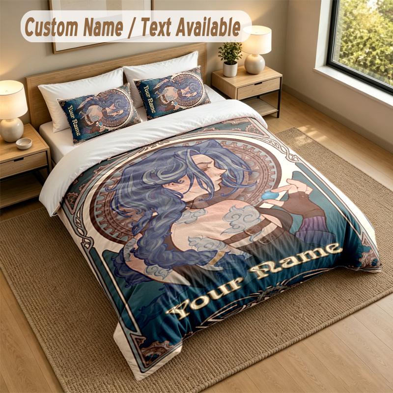 3Pcs Bedding Set Custom Name Text, 1 Sheet 2 Pillowcases Home Bed DecorArcane
