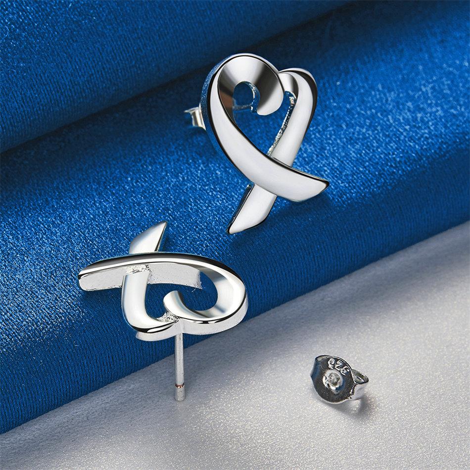 Elegant 925 Sterling Silver Luxurious Ribbon Love Stud Earrings for Women Fashion Wedding Party Gifts Jewelry