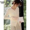 Women's V-Neck Thin Knit Top with Slit Hem