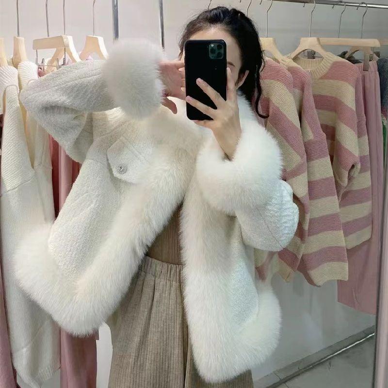 Imitation fox fur imitation fur jacket femininity new light and thin winter thickened cotton-padded coat