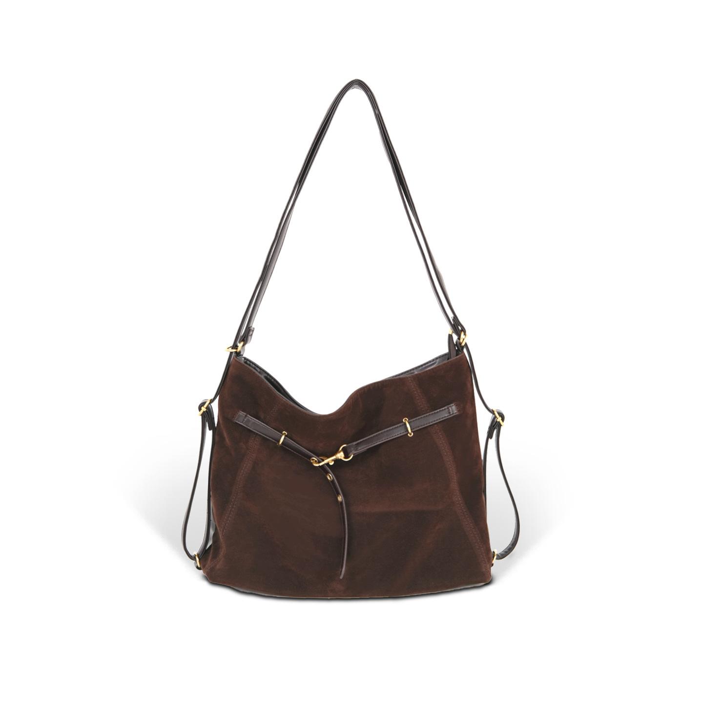 

Suede fleece bag women s large capacity 2025 new autumn and winter casual shoulder crossbody commuter tote bag backpack чорний