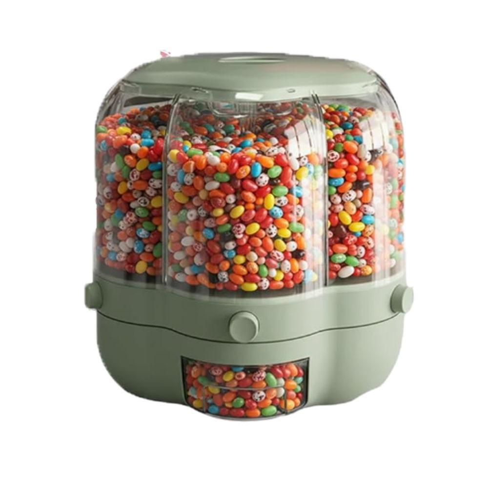 

360° Rotating Multi Candy Dispenser Carousel 6 Compartments Space Saving Kitchen Storage Box Moisture Proof Large Capacity