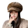 Fall and Winter Plus Velvet Thickened Imitation Mink Beret Korean-style Face Showing Small Octagonal Hat Big Head Windproof and Warm Hat