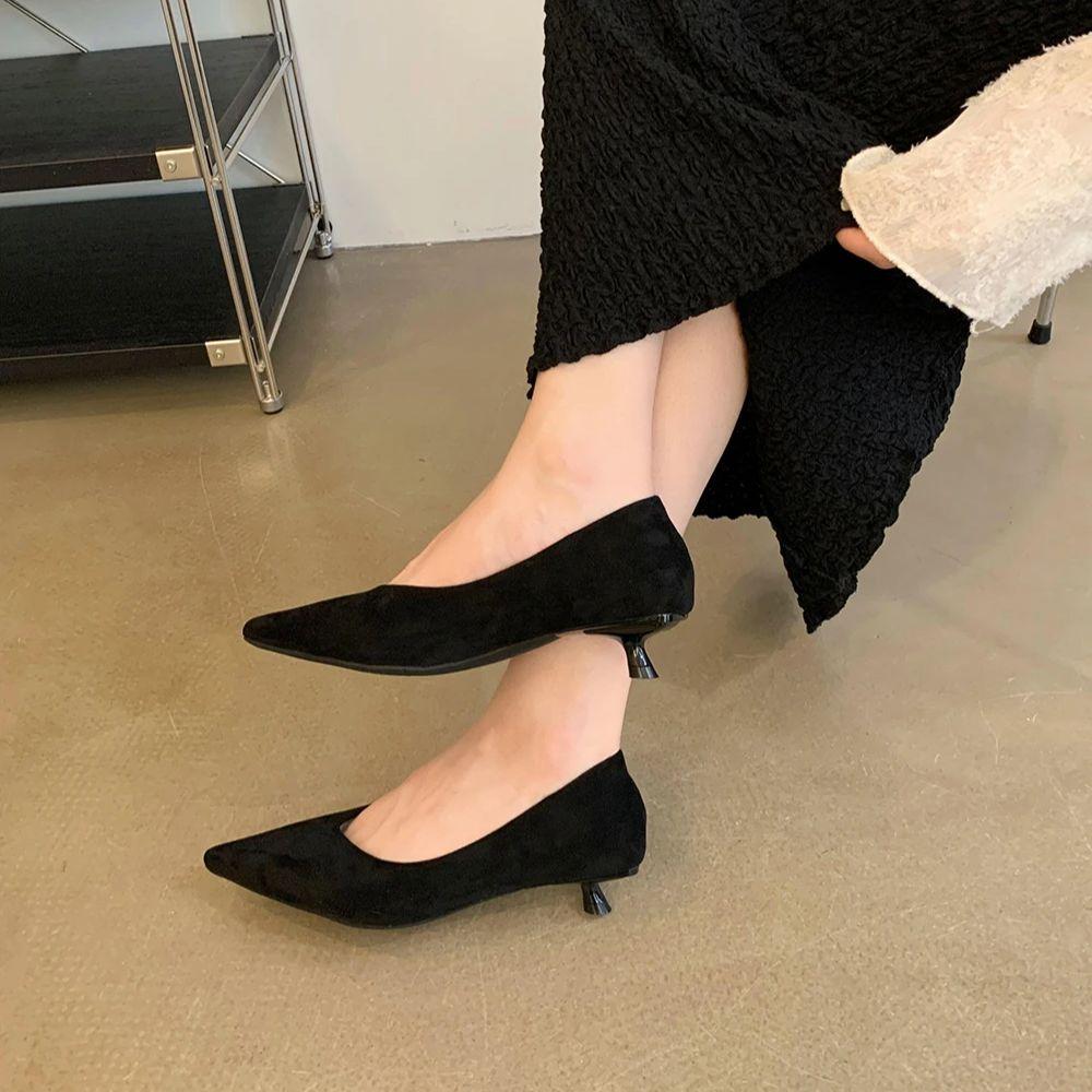 Mode Mode Damen Pumps Spitzschuh Flach Slipper Dünne Mittelhohe Absätze Schwarz Rot Leopard Sexy Party Pumps Wildleder Bequem Größe 35-39